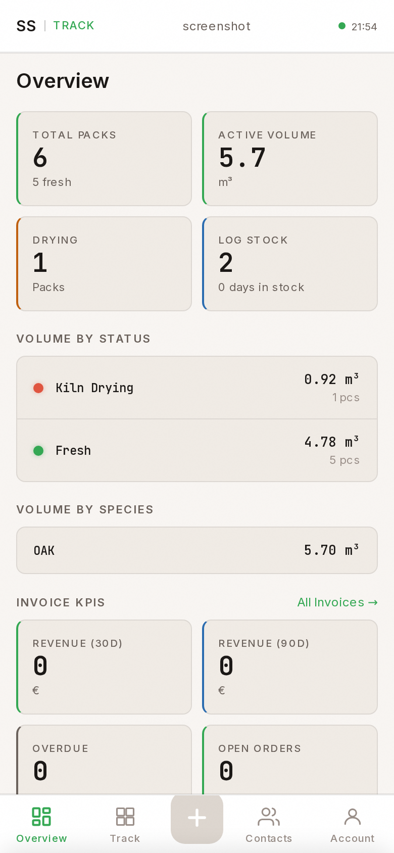 SawmillSmart Inventory — mobile dashboard