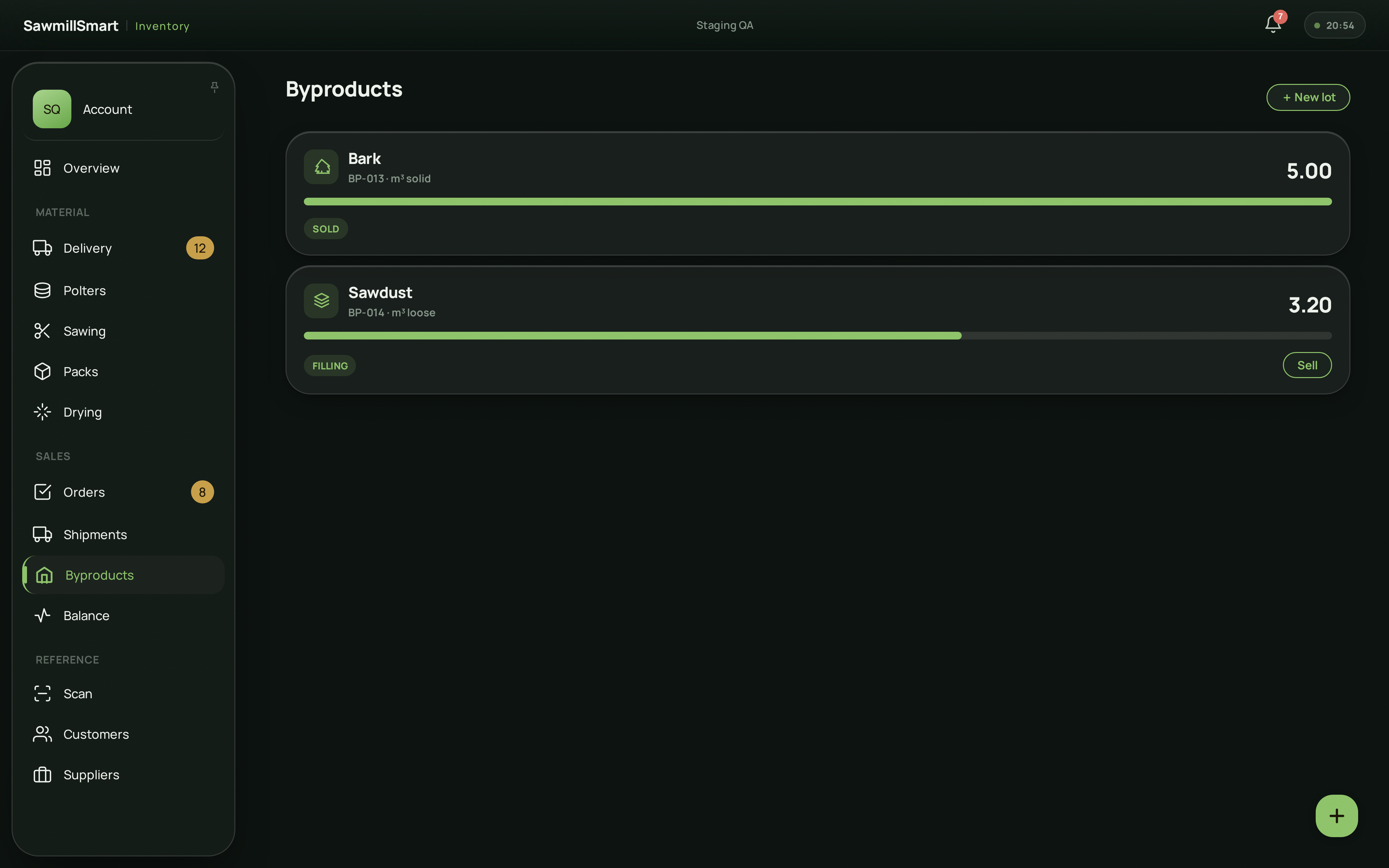 Byproduct lots — desktop