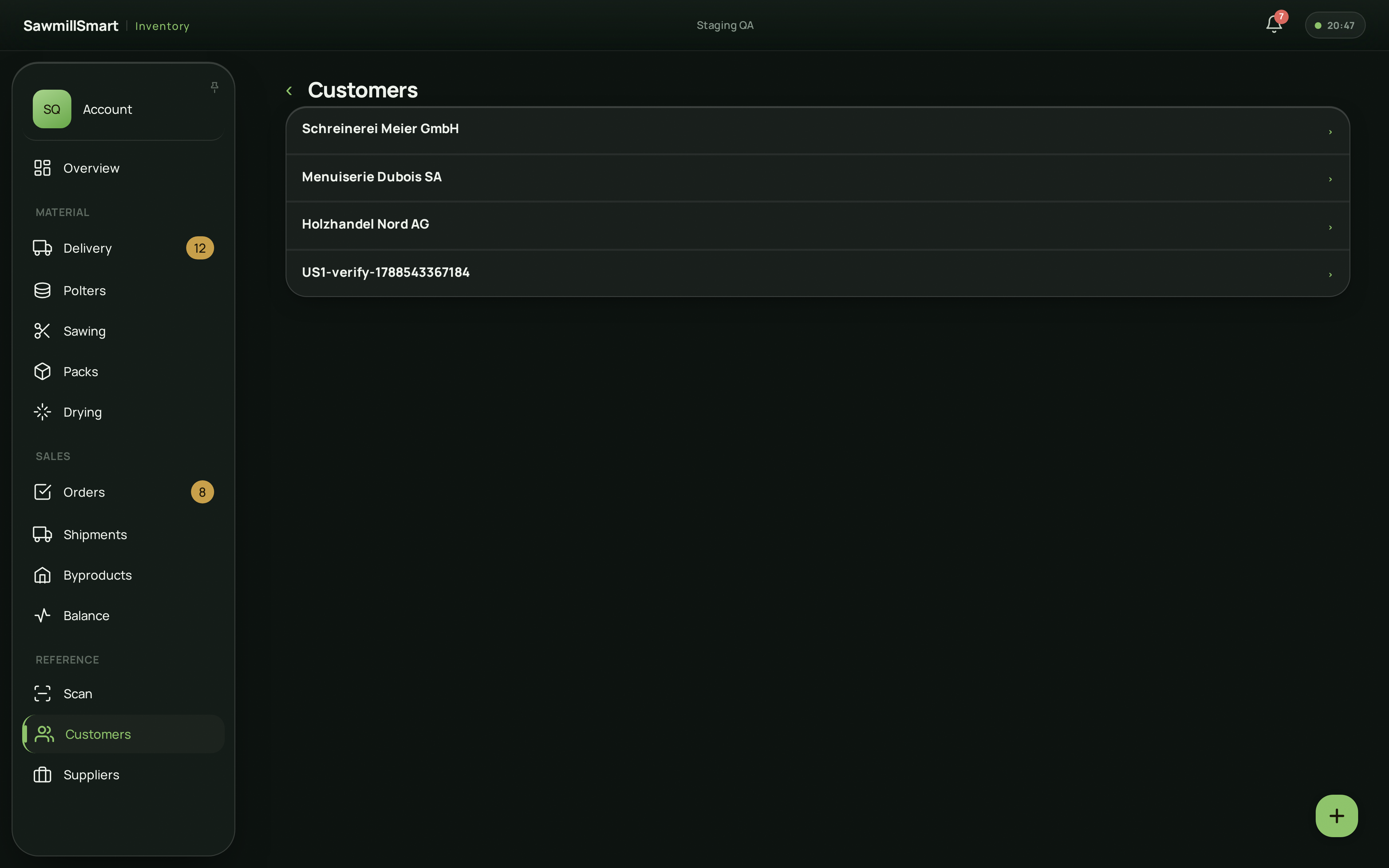 Customer record with VAT and history — desktop