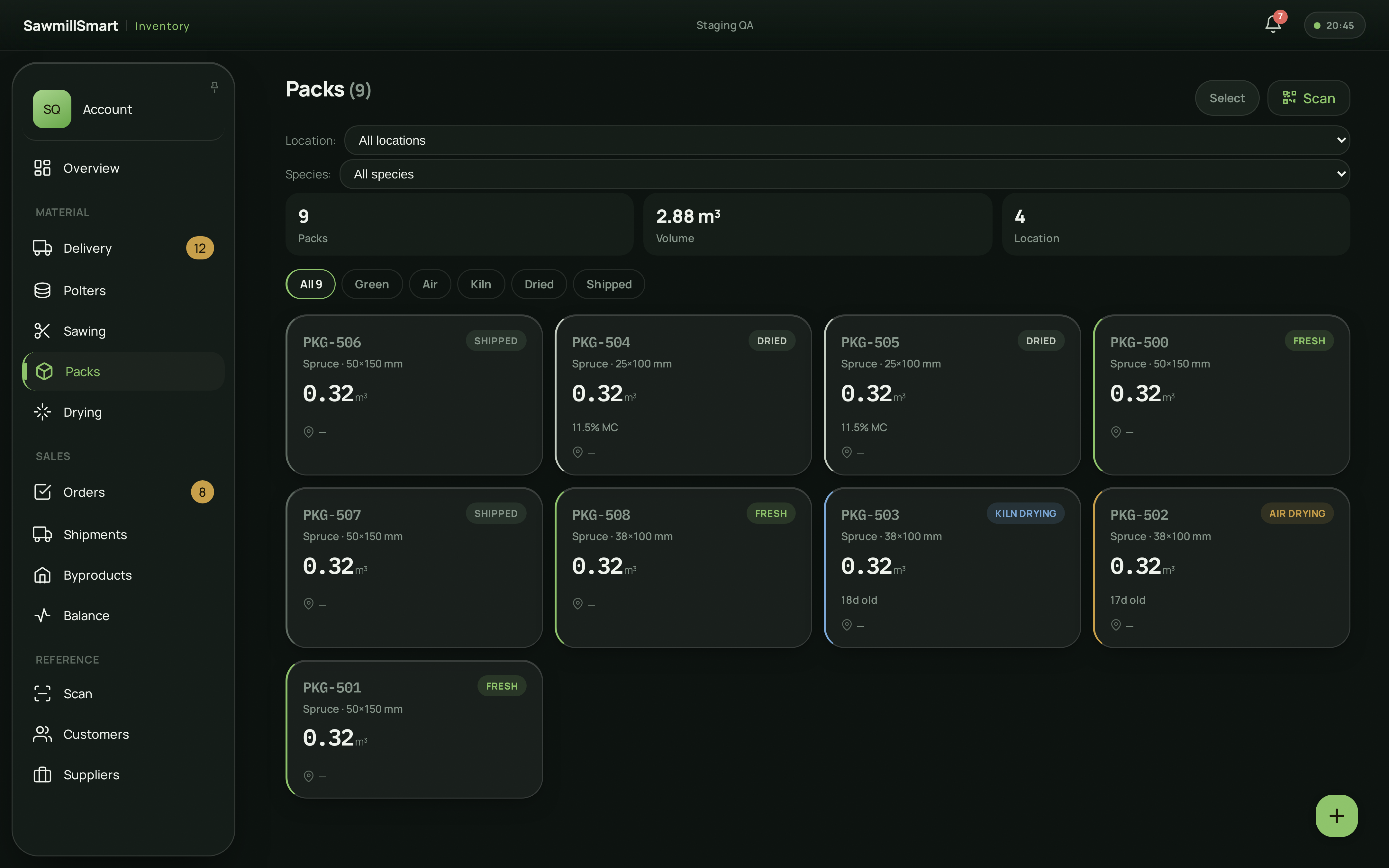 SawmillSmart Inventory — pack list on a phone — desktop