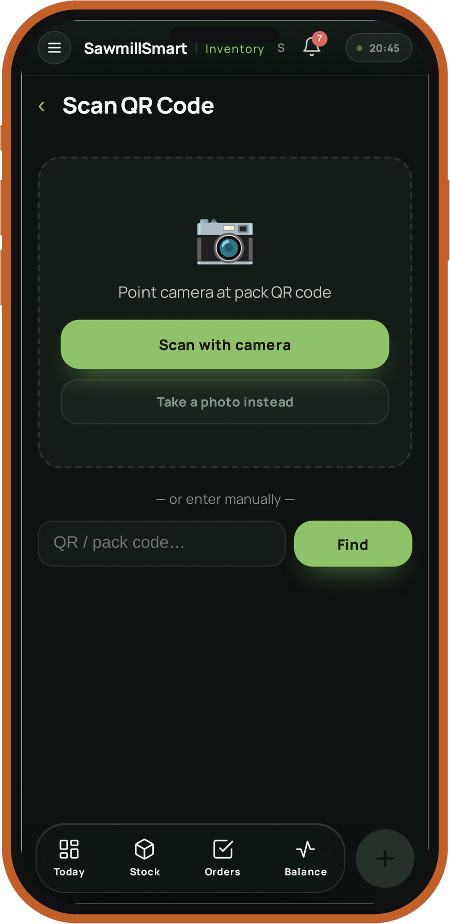 Scan a pack QR code — phone