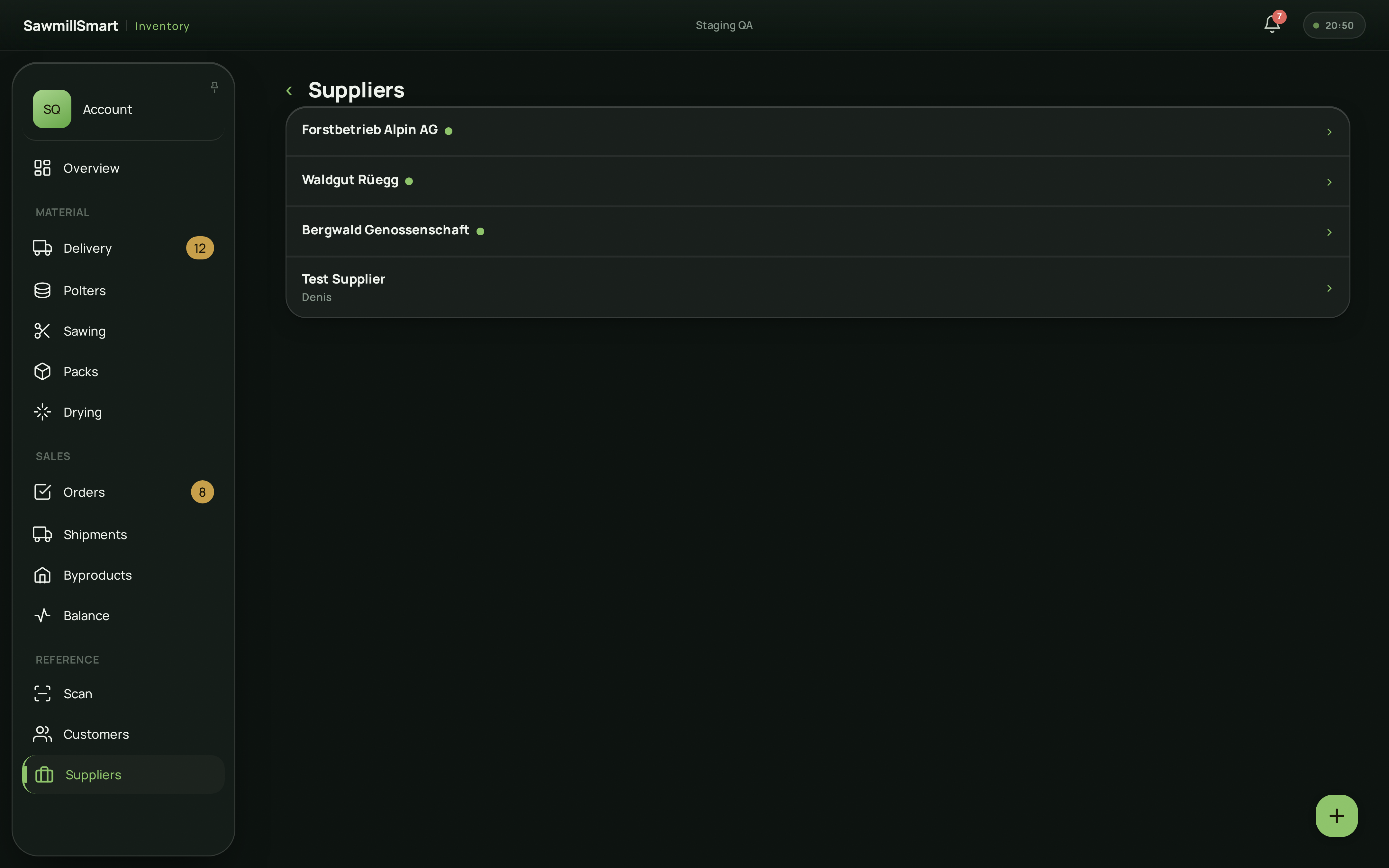 Supplier list — desktop